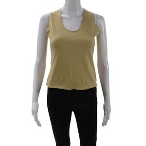 Genny Womens Cropped Tank Beige Round Neck Solid Cotton Size 6